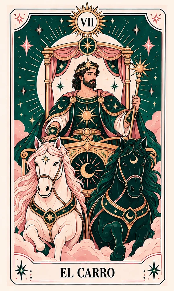 Ilustración de El Carro, arcano VII, en el mazo de Luna Hoy