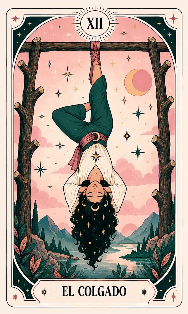 Ilustración de El Colgado, arcano XII, en el mazo de Luna Hoy