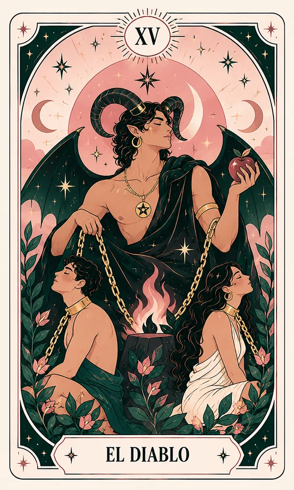 Ilustración de El Diablo, arcano XV, en el mazo de Luna Hoy