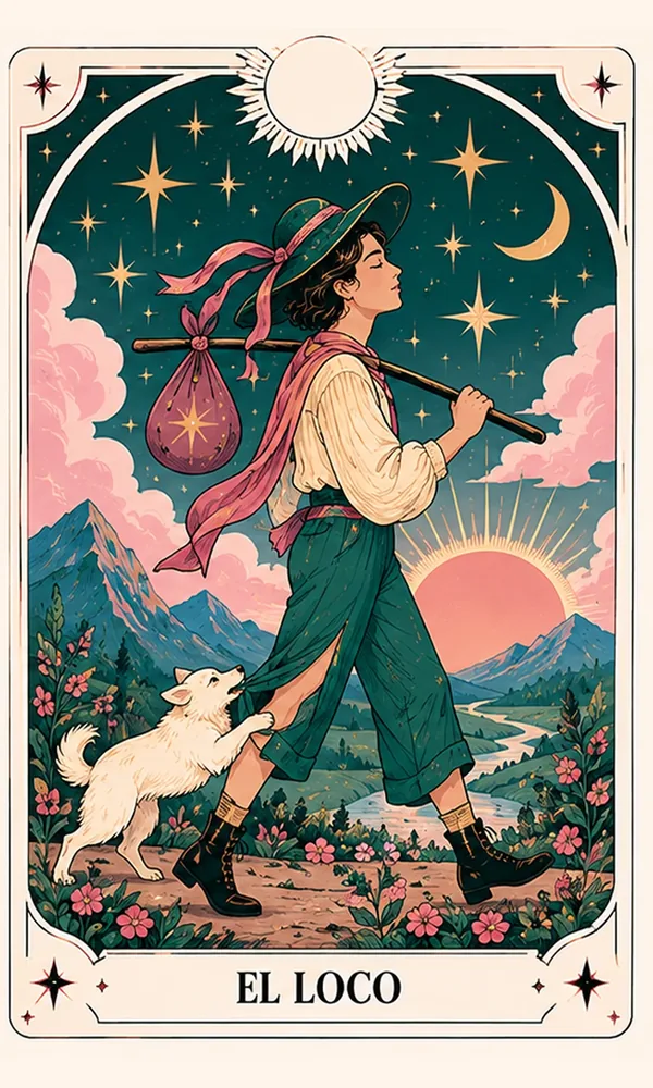 Ilustración de El Loco, arcano sin número, en el mazo de Luna Hoy