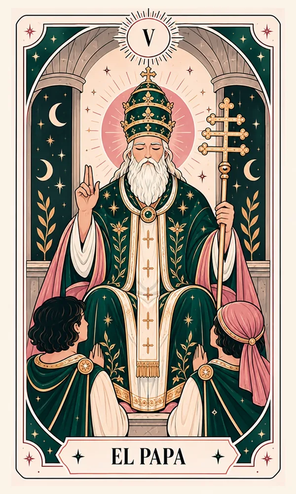 Ilustración de El Papa, arcano V, en el mazo de Luna Hoy
