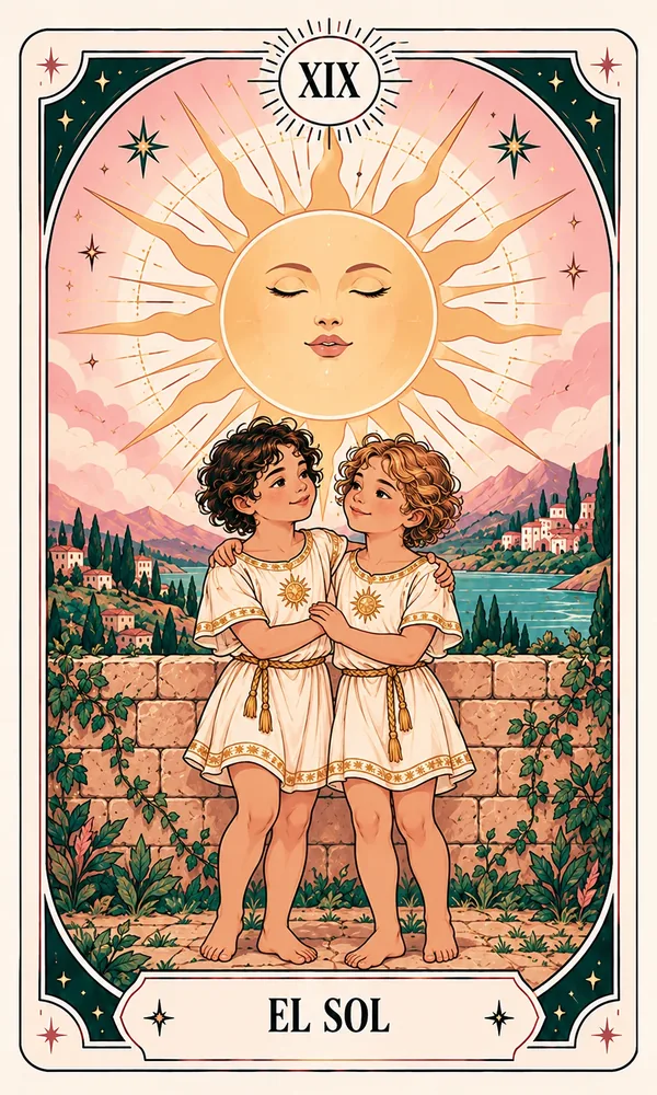 Ilustración de El Sol, arcano XIX, en el mazo de Luna Hoy