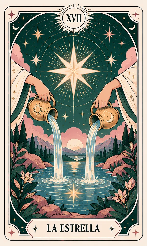 Ilustración de La Estrella, arcano XVII, en el mazo de Luna Hoy