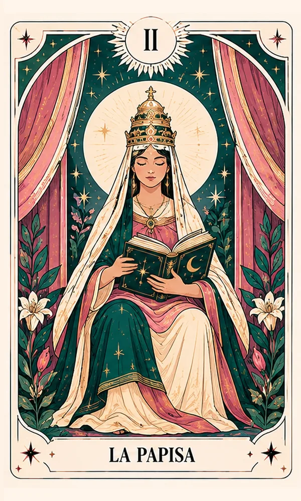 Ilustración de La Papisa, arcano II, en el mazo de Luna Hoy