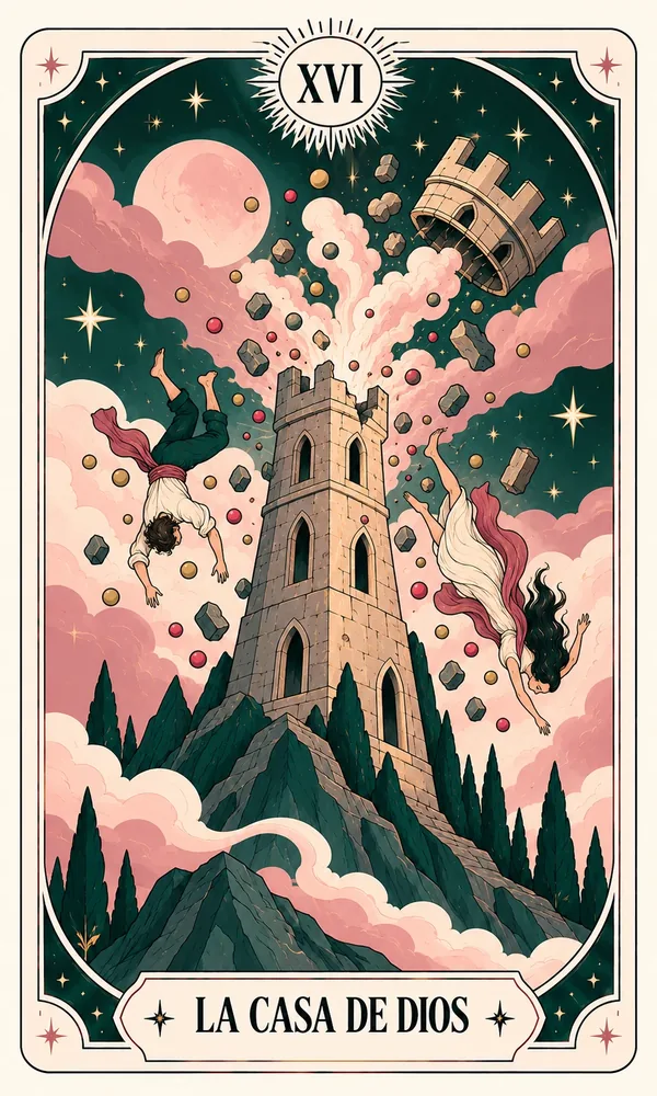 Ilustración de La Casa de Dios, arcano XVI, en el mazo de Luna Hoy